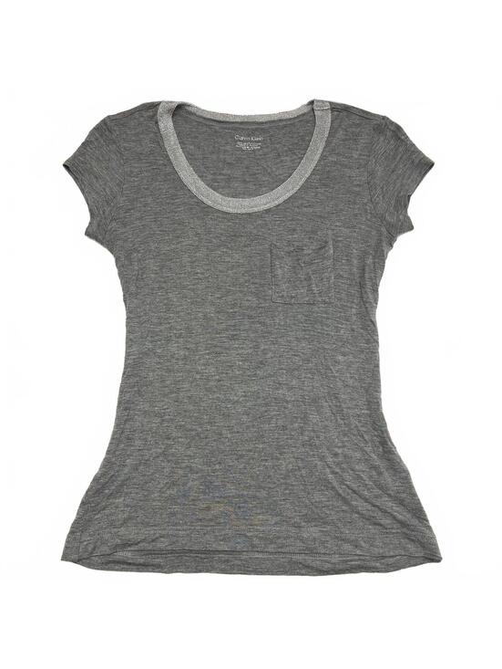 Calvin Klein Tops - Calvin Klein Grey Scoop Neck Short Sleeve T-Shirt W Silver Chains Neck Sz XS
